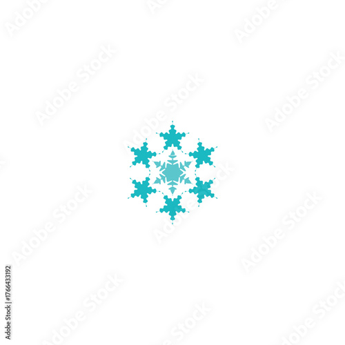 Detailed, abstract, and geometric snowflake vector illustration in cyan and turquoise colors