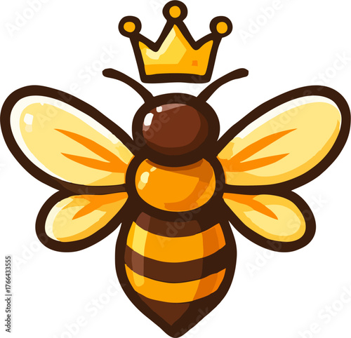 Cartoon Queen Bee Vector Illustration – Cute Royal Bee with Crown, Modern Mascot Flat Style