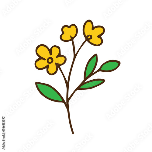 Cute Yellow Flower Branch Illustration