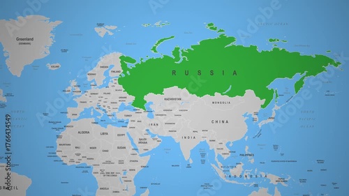 Russia highlighted on a world map view
