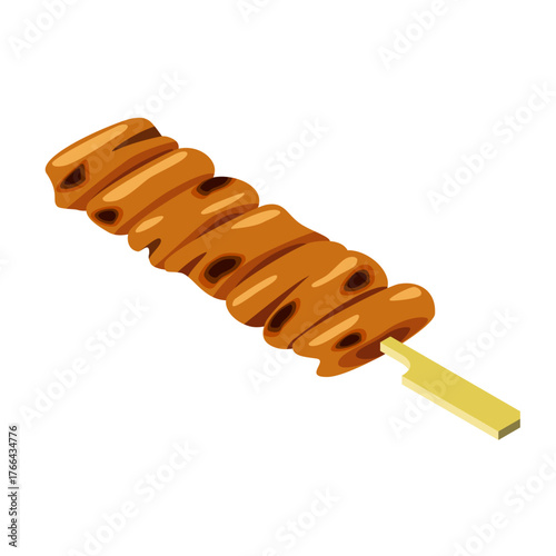 Yakitori chicken skin skewer with sauce - flat vector illustration, Japanese food icon