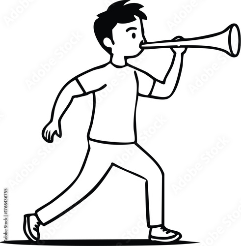 Person Trumpeting Cheerful Illustration of a Man with a Horn
