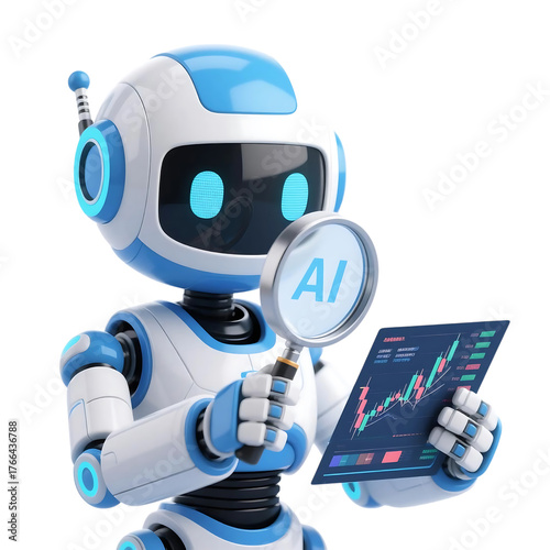 Cute AI Robot 3D in Trading and Investment Concept Isolated on Png Background