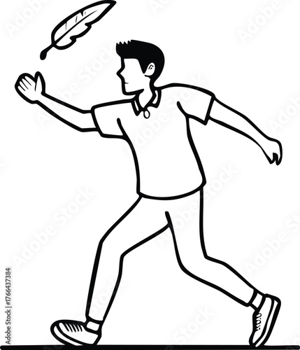 A dynamic illustration of a young person confidently tossing a feather into the air, capturing a sense of freedom and lightness