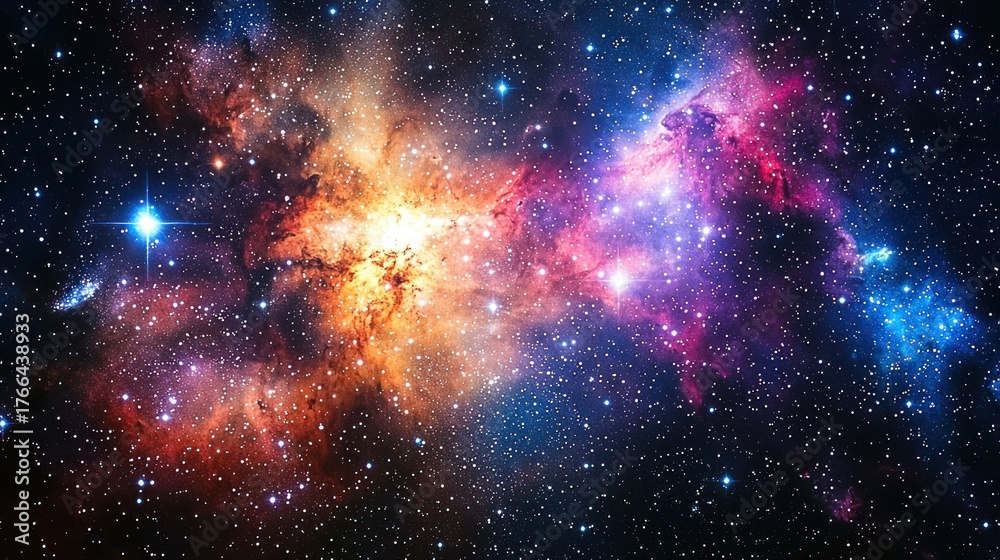Fototapeta premium Cosmic Nebula Stellar Cloudscape, vibrant colors, distant stars, galactic expanse, space exploration