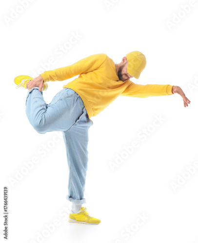 Handsome young man dancing ...