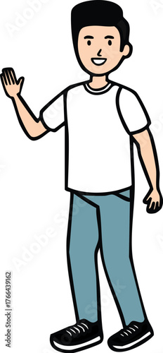 Friendly Man Waving A Welcoming Gesture of Greeting