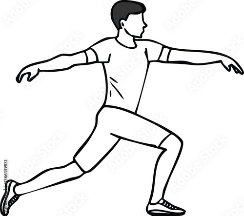 Illustration of a man performing a dynamic stretching exercise for flexibility and warm-up before physical activity