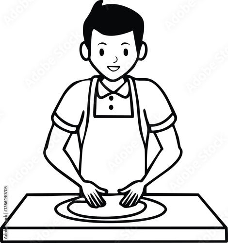Man Kneading Dough A Simple Culinary Illustration