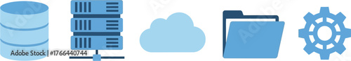 Data storage, cloud, server, folder, and gear icons set