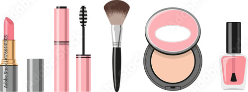 Pink Makeup Collection Flat Design Vector