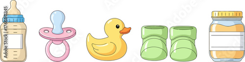 Baby Essentials Collection on White Background