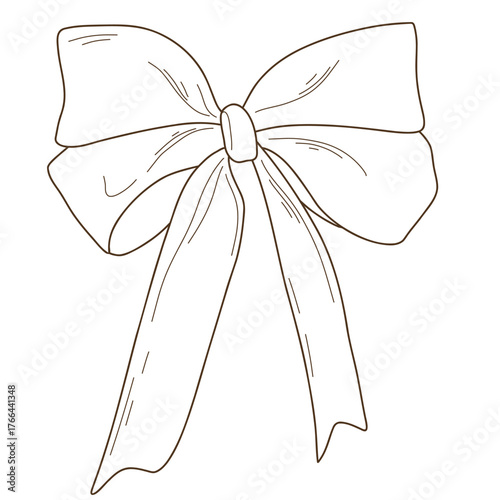 Elegant vector illustration of a gift bow. Line drawing graphic in minimalist style. Perfect for holiday designs, greeting cards, packaging, and festive decorations.