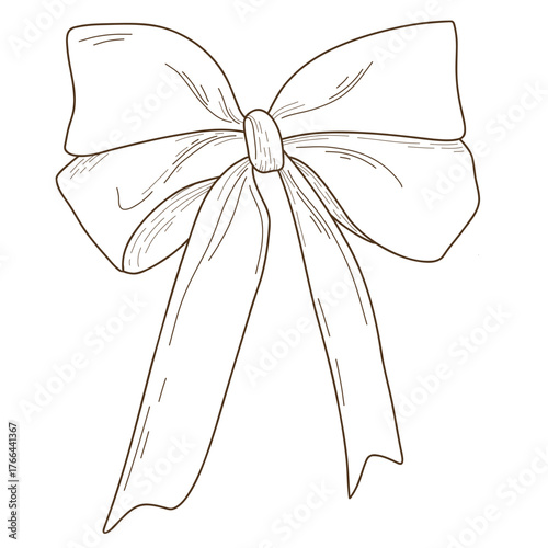 Elegant vector illustration of a gift bow. Line drawing graphic in minimalist style. Perfect for holiday designs, greeting cards, packaging, and festive decorations.