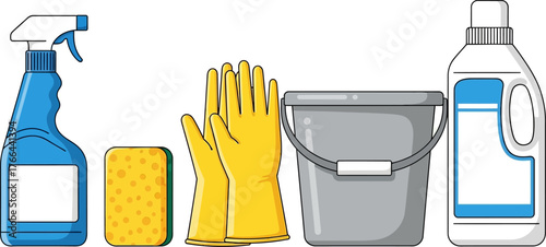 Cleaning Supplies Cartoon Icons Set