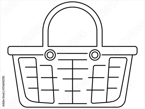 Editable Stroke Vector Illustration of a Classic Picnic Basket with Arched Handle - Black and White Line Art Icon for Shopping, Storage, or Outdoor Activities in Simple Outline Design Style