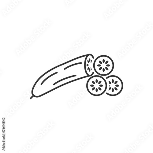 Cucumber icon on slice cross section with seeds. Element of drink and food icon for mobile concept and web apps. Editable stroke. Outline style Vector illustration design on white background. EPS 10