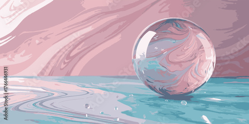 Abstract global concept with water drop on a reflective earth sphere