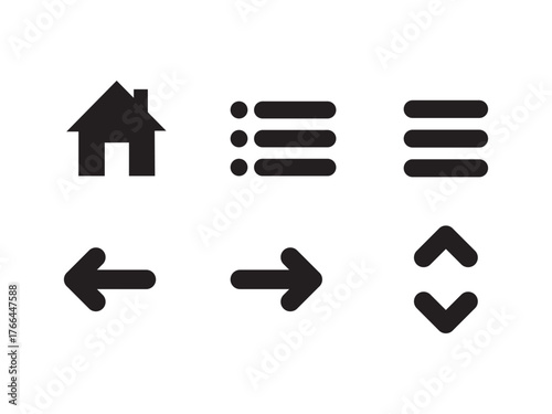 menu, humburder, back, forward, home, up, down for ui design