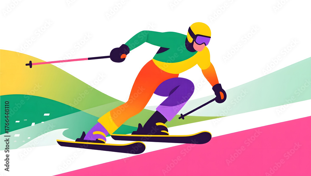 Obraz premium Athlete winter outdoor skiing training competition athletic games illustration