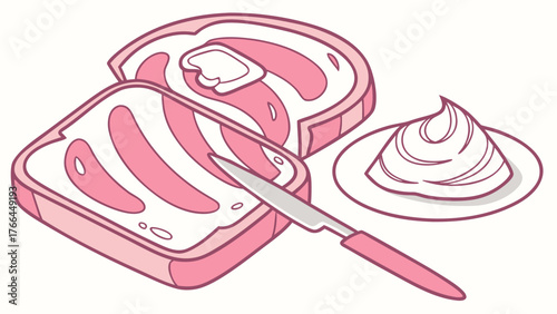 Pink Canned Fish with Knife and Dollop of Sauce Illustration