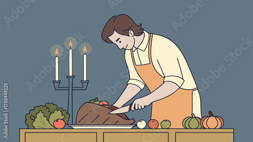 Woman Preparing Roast Vegetables in Warm Kitchen Scene with Candles