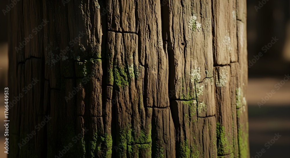 Obraz premium Weathered Wood Texture with Moss and Lichen Closeup