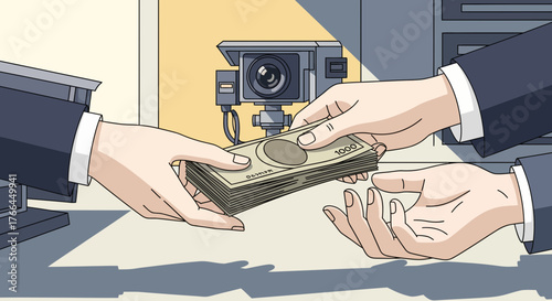 Illicit Cash Handover Under Surveillance Camera Monitoring