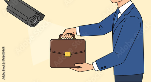 Security Camera Monitoring Business Briefcase - Corporate Surveillance and Asset Protection Concept