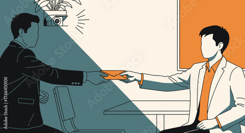 Confidential Transaction: Men Exchanging Envelope, Bribery & Corruption Under Surveillance
