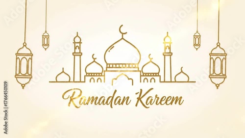 Wallpaper Mural Ramadan Kareem Animation with Golden Mosque and Lanterns Torontodigital.ca