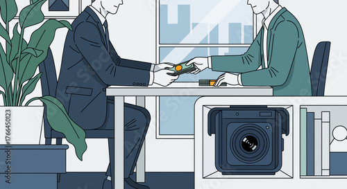 Illegal Transaction with Hidden Camera: Businessman Giving Money, Bribery Concept