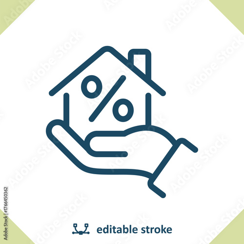 Hand, House Icon. Home, Real Estate, Mortgage, Realtor, Percent, Percentage Sign