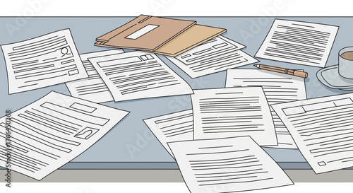 Overwhelmed Desk: Paperwork and Coffee
