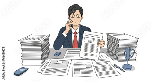 Overwhelmed Office Worker Illustration