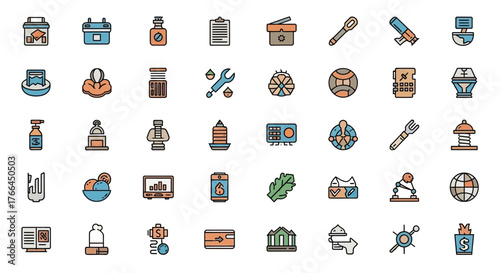 Colorful icon set featuring diverse symbols for various applications and industries