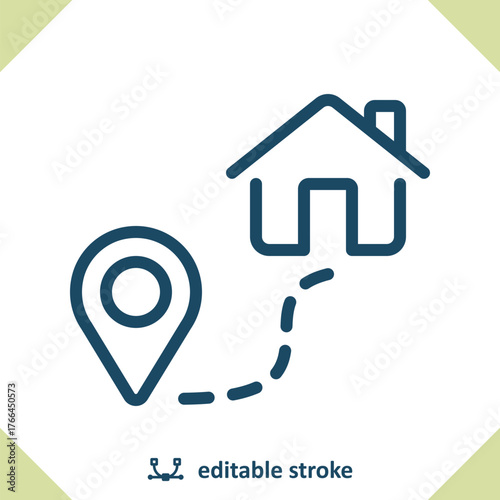 Going Home Icon. House, Travel, Walking, Map Pin, Map Marker