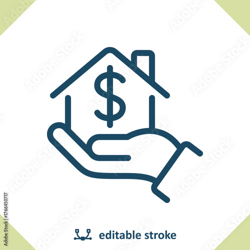 Hand, House Icon. Home, Real Estate, Price, Dollar, Mortgage, Realtor