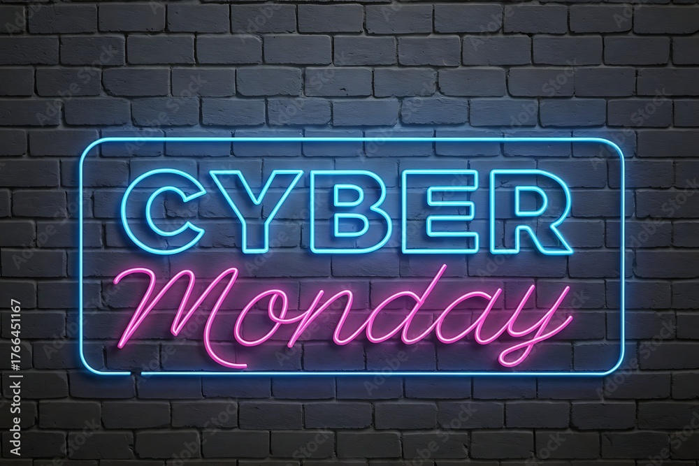 Obraz premium Cyber Monday Neon Sign Lighting Up A Modern Online Shopping Scene