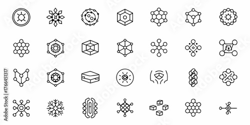 Diverse collection of abstract geometric shapes, perfect for scientific diagrams, modern design elements, and cutting-edge technology visuals, visually appealing