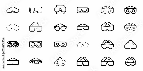 Dive into immersive experiences with these virtual reality headset icons, perfect for tech innovation and futuristic design projects, conveying digital advancement.