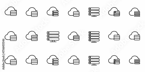 Simple cloud storage and server icons for your next project, offering reliable data solutions in modern technology. Great for websites, apps, and presentations
