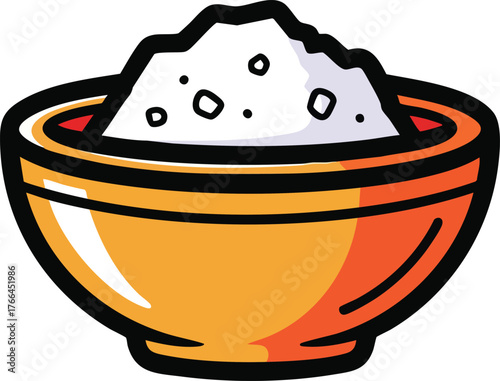 A Bright Orange Bowl Filled With White Rice And Dark Speckles Illuminated By Soft Light