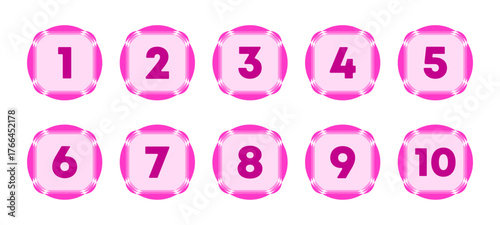 Number Icons Set 1 to 10,Simple Rounded Square Design