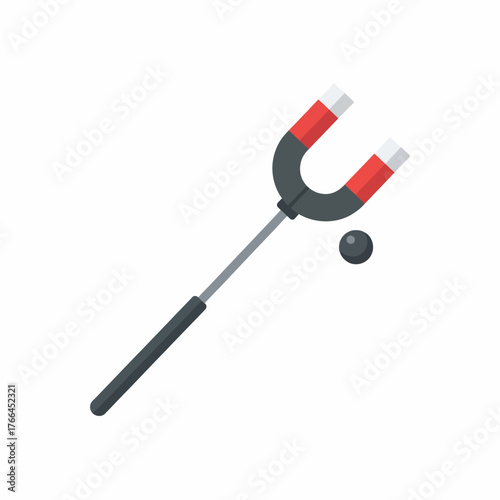 Magnetic pickup tool with a horseshoe magnet and metal ball vector illustration.