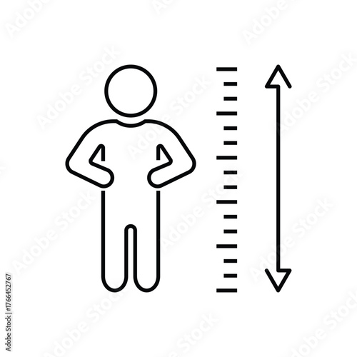 Height Scale Icon, Tall Person Outline, Human Size Indicator, Thin Line.