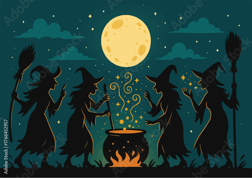 Ghost Party in Graveyard Halloween Vector Illustration
