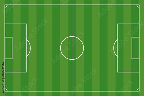 Soccer Football Field Top View. Green soccer field with white lines, goals and center circle. Football pitch vector for sports design, game strategy diagram, coaching presentation, tournament poster