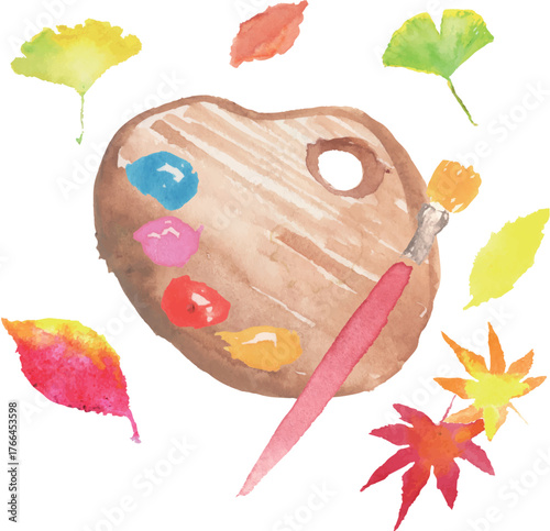 芸術の秋、パレットと絵の具のイラスト　ベクター