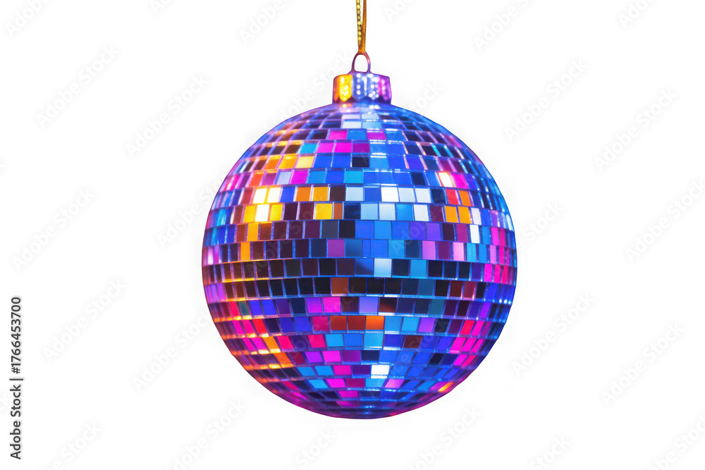 Obraz premium 3d icon Shiny multicolored for ball Winter christmas ornament hanging, Nativity isolated on transparent perfect festive disco background, designs